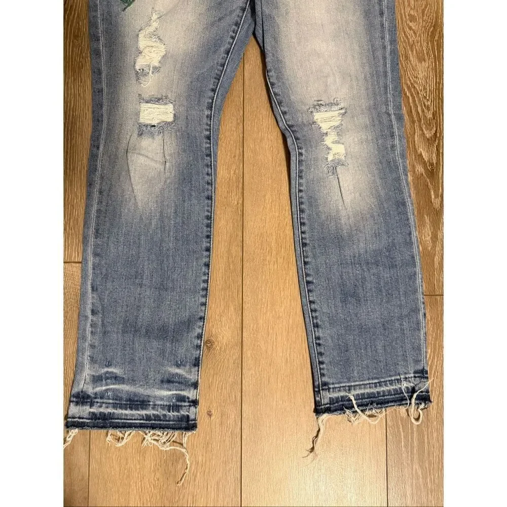 Kut From The Kloth Size 6 Reese Ankle Straight Jeans Rosette Floral Embroidered